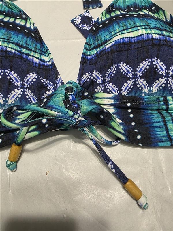 NWT Bleu Rod Beattie 14 Sea & Sand Batik Triangle Lace Up Bikini Top 133609