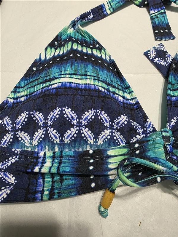 NWT Bleu Rod Beattie 14 Sea & Sand Batik Triangle Lace Up Bikini Top 133609