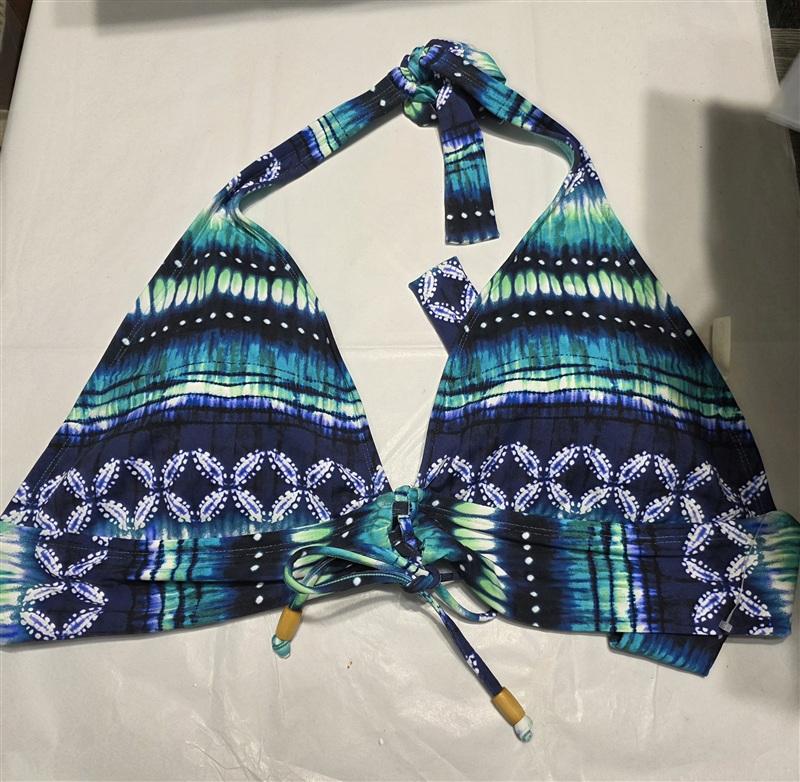 NWT Bleu Rod Beattie 14 Sea & Sand Batik Triangle Lace Up Bikini Top 133609