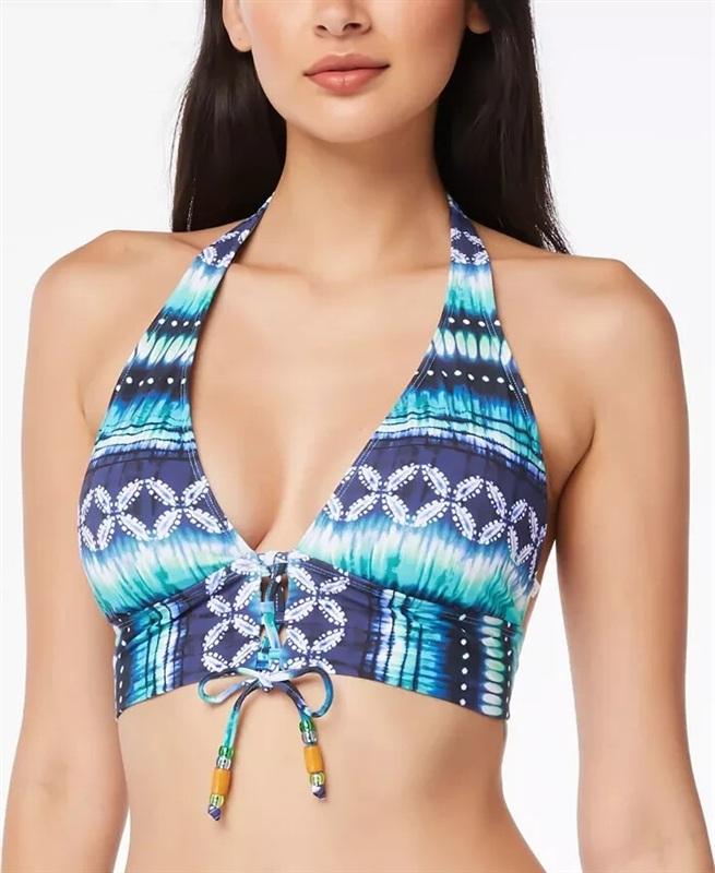 NWT Bleu Rod Beattie 14 Sea & Sand Batik Triangle Lace Up Bikini Top 133609