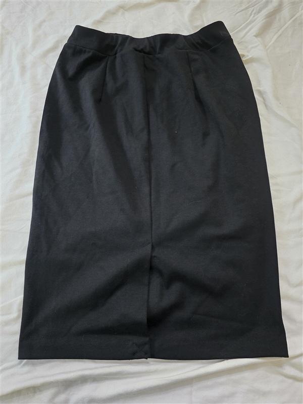 NWOT INC M Pencil Work Skirt Long Black Buttons 133627