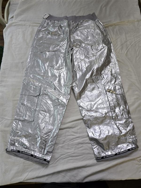 NWT Free People L FP Movement Mesmerize Me Shine Pants Silver 133633