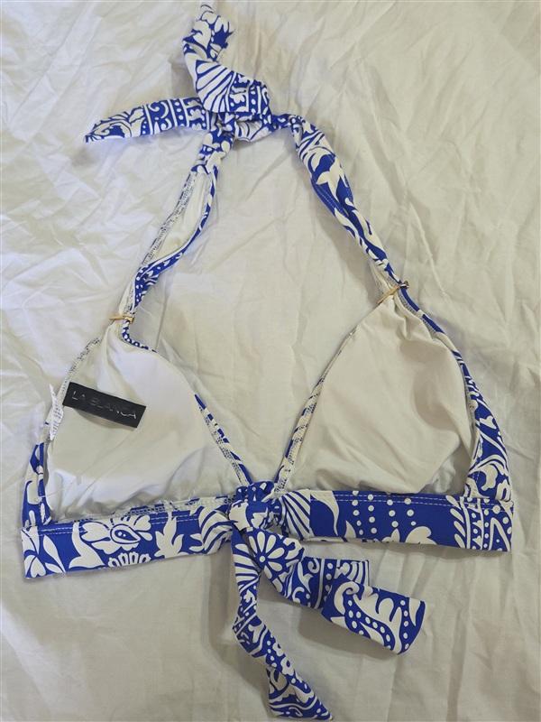 NWT La Blanca Island Goddess 6 Blue White Floral Triangle Bikini Swim Top 133642