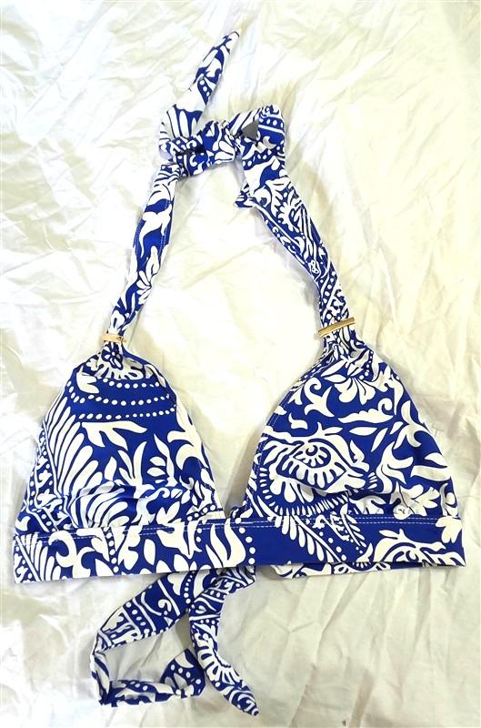 NWT La Blanca Island Goddess 6 Blue White Floral Triangle Bikini Swim Top 133642