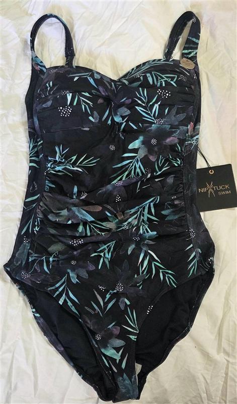 NWT Nip Tuck 4 USA Black Green Pink Floral Swimsuit