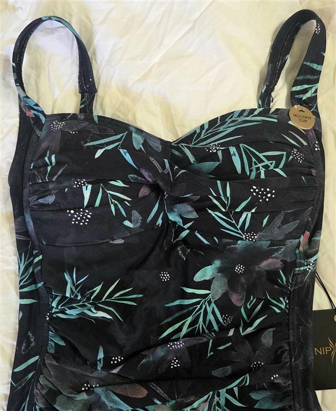 NWT Nip Tuck 4 USA Black Green Pink Floral Swimsuit