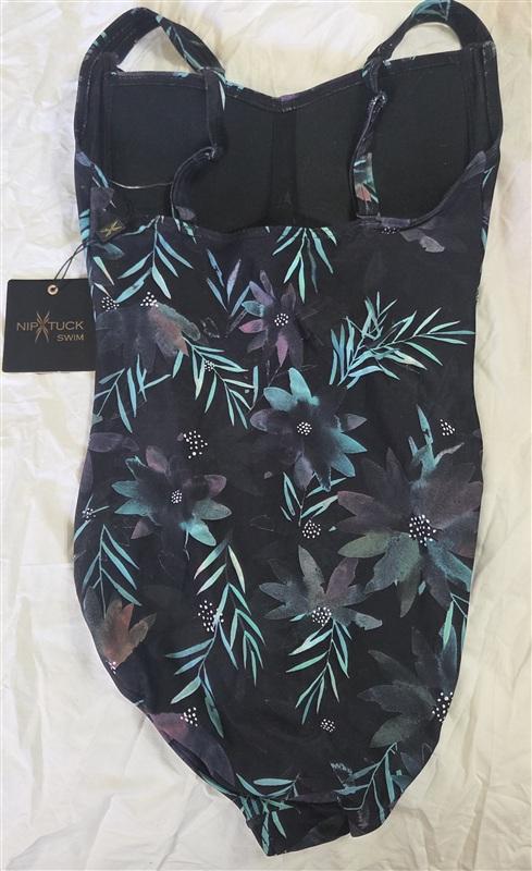 NWT Nip Tuck 4 USA Black Green Pink Floral Swimsuit