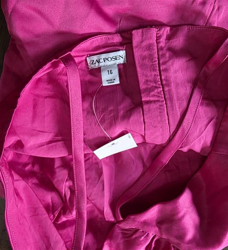 NWPT Zac Posen Girls 16 Pleated Front Hot Pink Formal Dress 133648