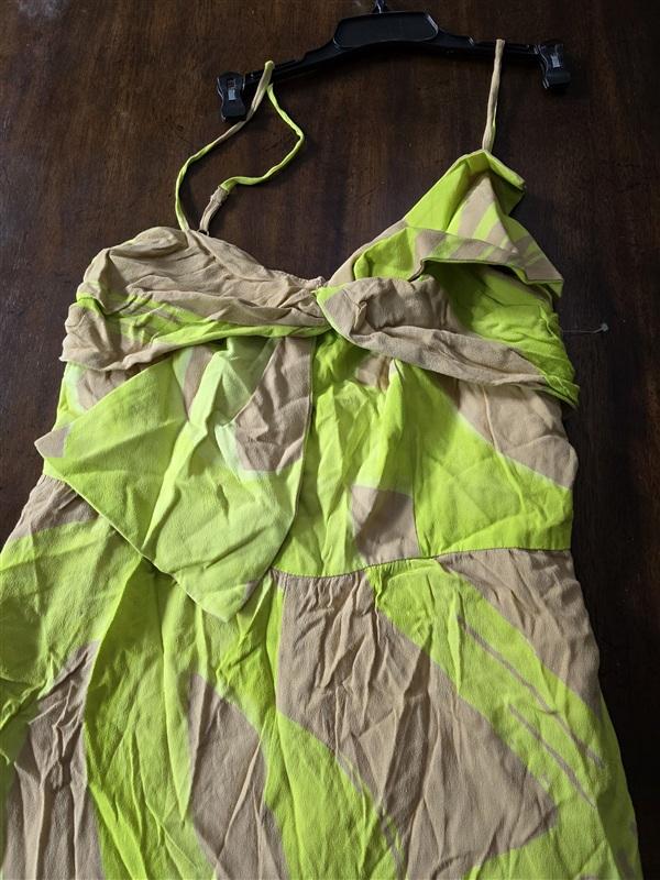 NWOT Anthropologie Hutch 10 Bow Front Wide Leg Jumpsuit tan/lime green 133649