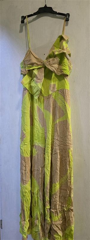 NWOT Anthropologie Hutch 10 Bow Front Wide Leg Jumpsuit tan/lime green 133649