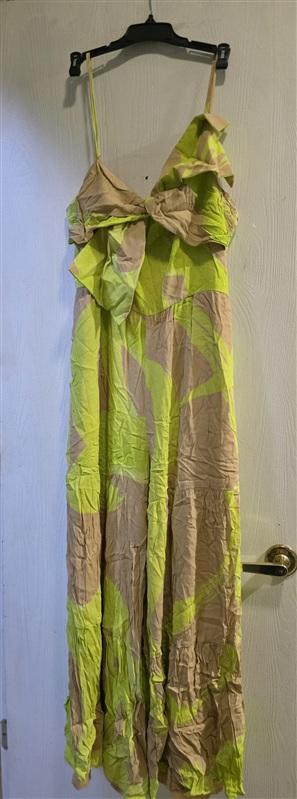 NWOT Anthropologie Hutch 10 Bow Front Wide Leg Jumpsuit tan/lime green 133649