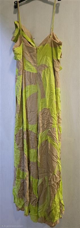 NWOT Anthropologie Hutch 10 Bow Front Wide Leg Jumpsuit tan/lime green 133649