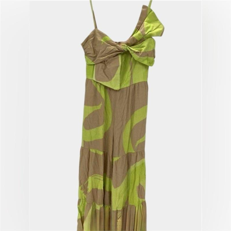 NWOT Anthropologie Hutch 10 Bow Front Wide Leg Jumpsuit tan/lime green 133649