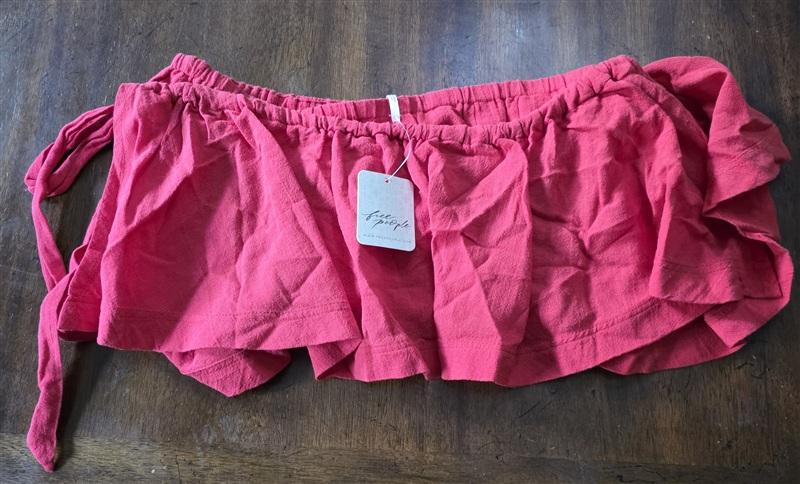 NWT Free People XS Red Gauze Ruffle Tie Tube Top 133652
