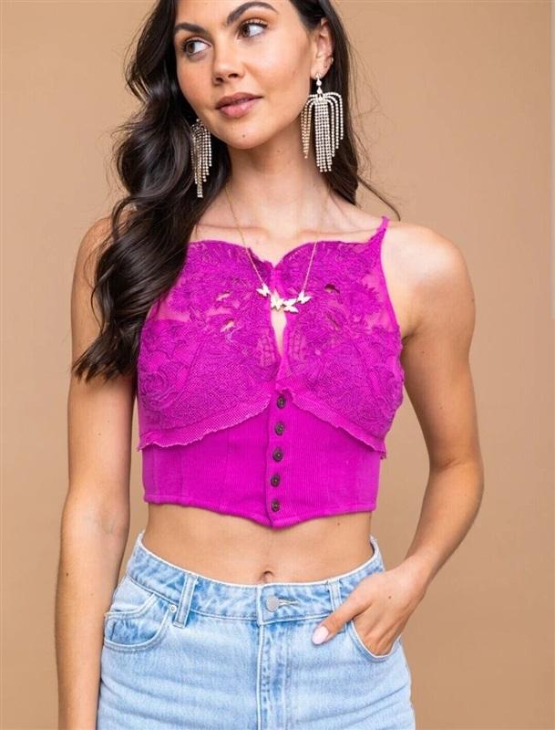NWOT FP Free People Movement M Have My Heart Tank Top Raspberry Pink 133653