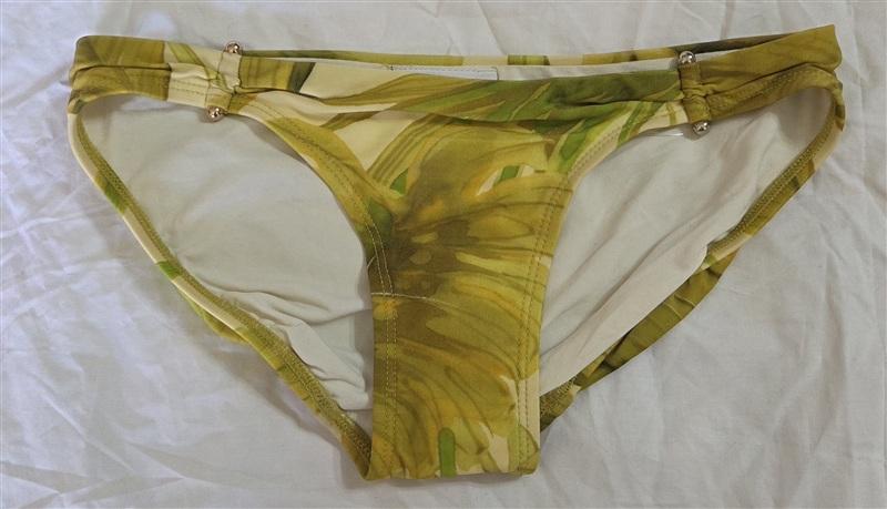 NWT Robin Piccone XS Luca Bar Bell Bikini Bottom Yellow Green leaf 133662