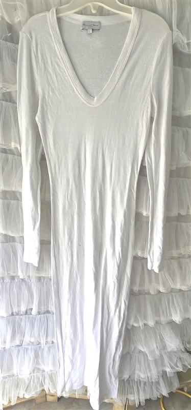 NWOTD Michael Stars L V Neck Long Sleeve Tank Dress White Sparkle 133663