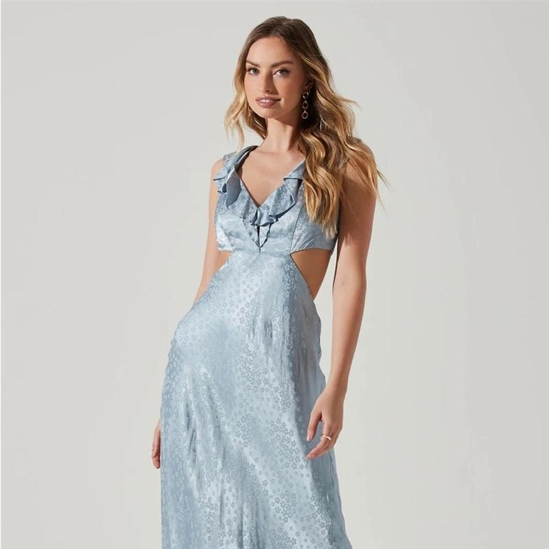 NWT ASTR the Label SM Nyla Satin Side Cutout Lace Up Midi Dress Blue 133669