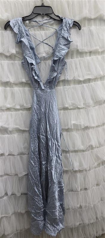 NWT ASTR the Label SM Nyla Satin Side Cutout Lace Up Midi Dress Blue 133669