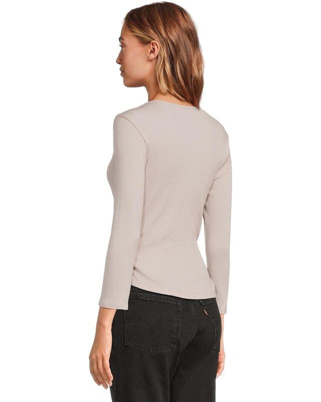 NWOT Michael Stars L Sylvie V-Neck Shirred Sides Tee Olive Green 133670
