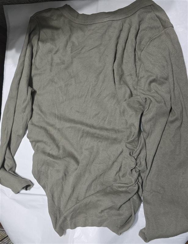 NWOT Michael Stars L Sylvie V-Neck Shirred Sides Tee Olive Green 133670