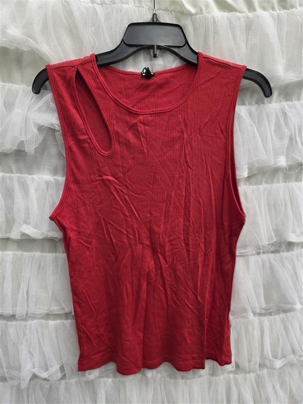 NWT Monrow XL Cut Out Key Hole Red Tank Top 133673