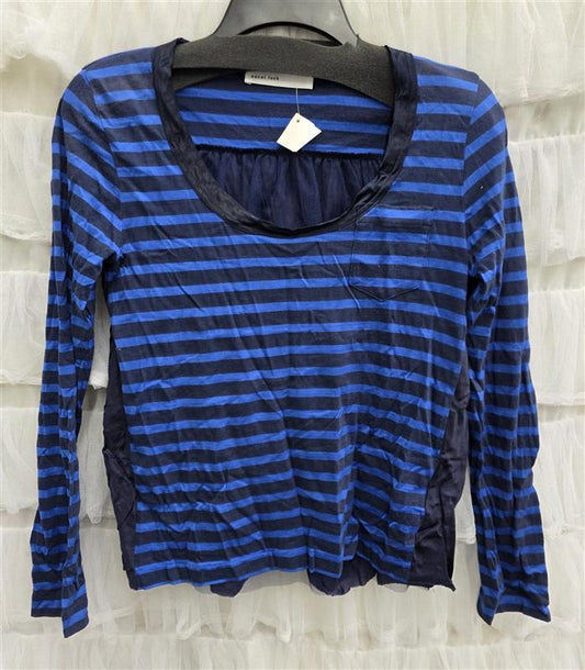 NWT Sacai Luck SZ 1 Stripe Pocket Mixed Cloth Top Blue Black 133674