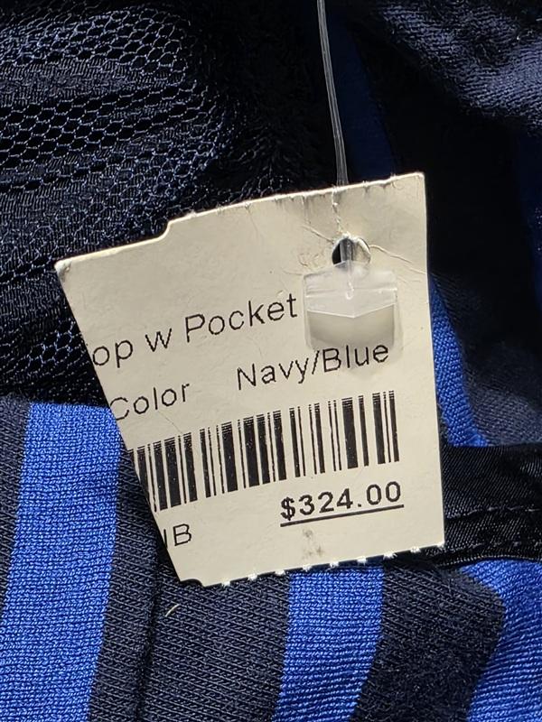 NWT Sacai Luck SZ 1 Stripe Pocket Mixed Cloth Top Blue Black 133674