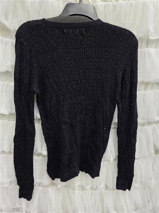 NWT One Grey Day S Sabrina Open Weave Sweater Black 133675