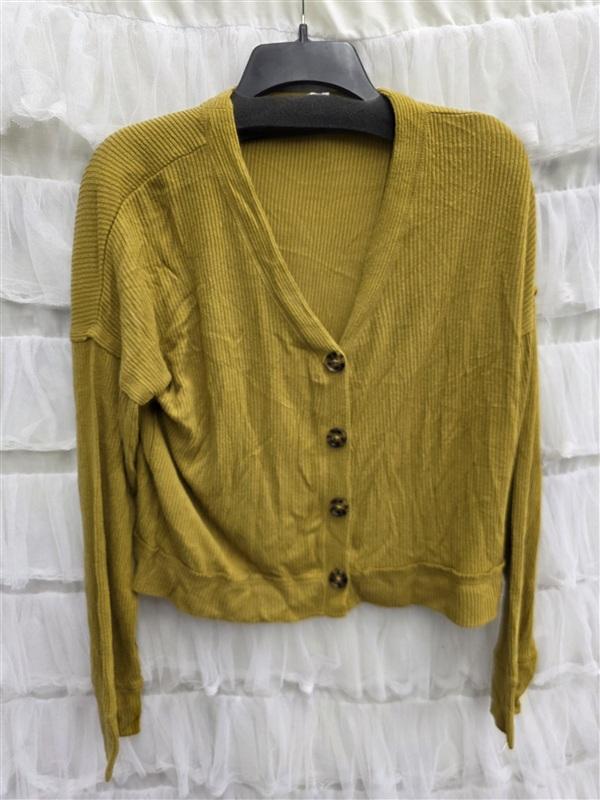 NWOT Double Zero L Ribbed Knit Cropped Cardigan Sweater Yellow 133676