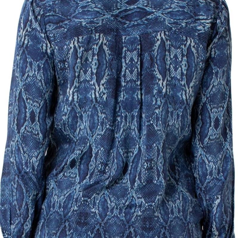 NWT Liverpool S Snakeskin Button Up Long Sleeve Blue Top 133678