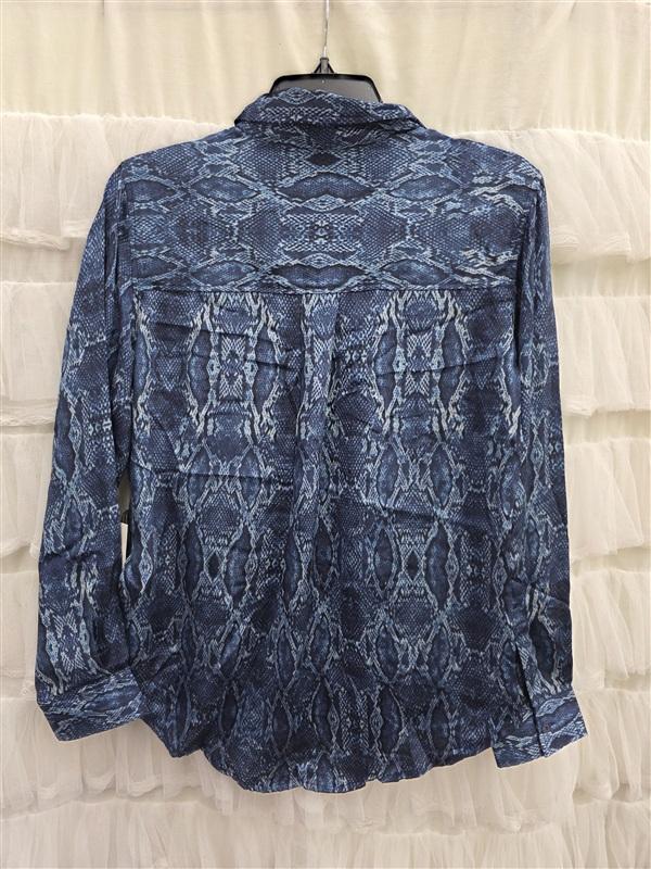 NWT Liverpool S Snakeskin Button Up Long Sleeve Blue Top 133678
