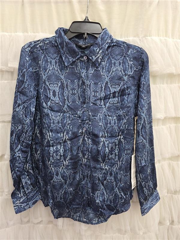 NWT Liverpool S Snakeskin Button Up Long Sleeve Blue Top 133678