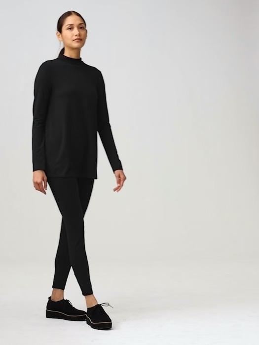 NWT Eileen Fisher Large High Waist Black Ribbed Leggings Pants 133679