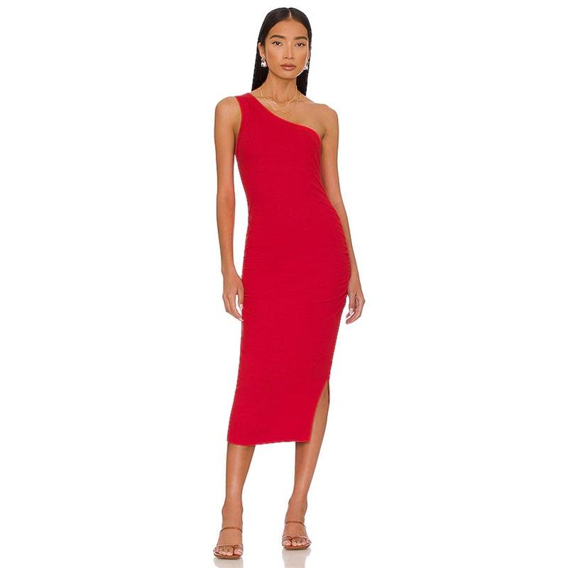 NWOT Michael Stars L Coco One Shoulder Side Slit Knit Dress 133680