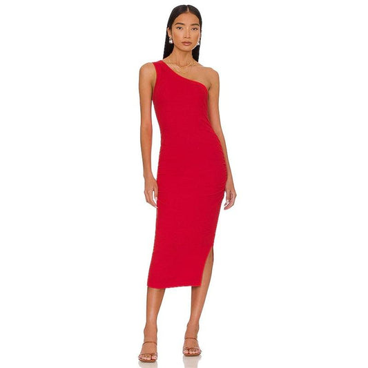 NWOT Michael Stars L Coco One Shoulder Side Slit Knit Dress 133680