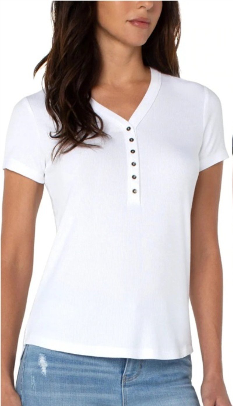 NWT Liverpool XL Henley Short Sleeve Ribbed Cream T Shirt 133681