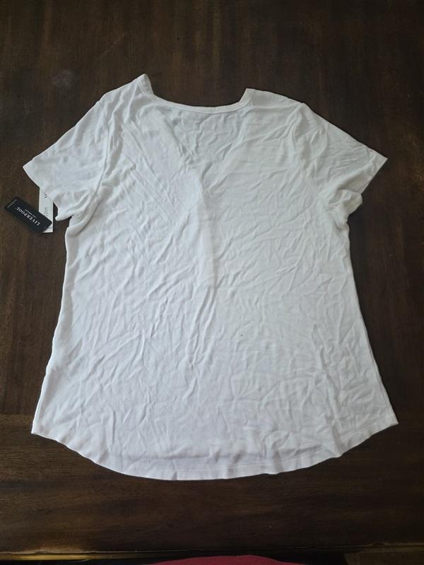 NWT Liverpool XL Henley Short Sleeve Ribbed Cream T Shirt 133681