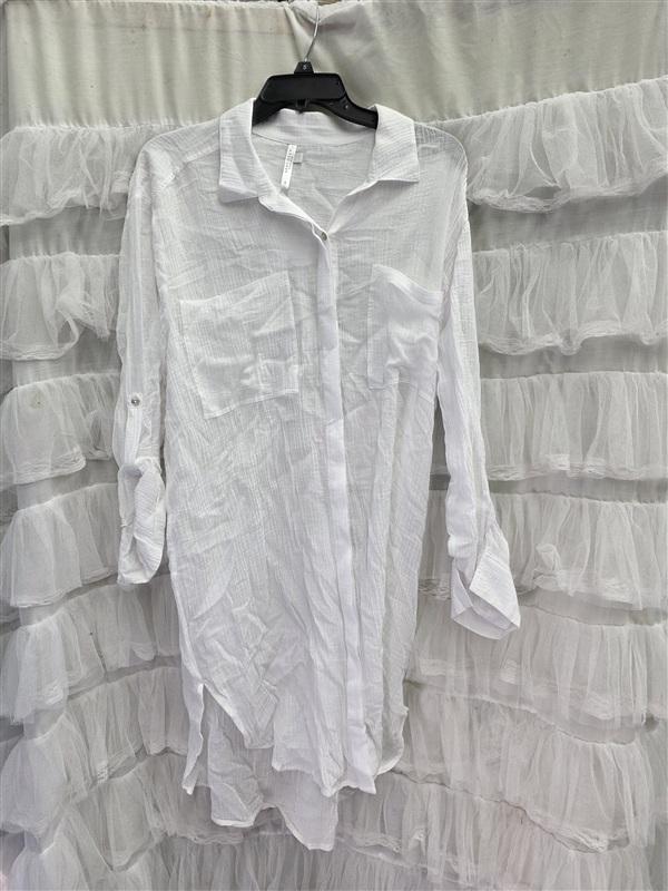 NWOT Seafolly 8 Wild Tropics Gauze Beach Shirt Dress Cover Up White 133683