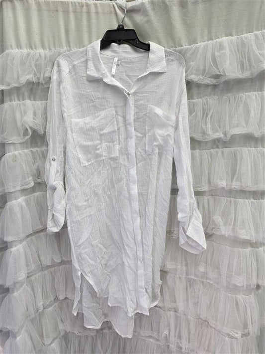 NWOT Seafolly 8 Wild Tropics Gauze Beach Shirt Dress Cover Up White 133683