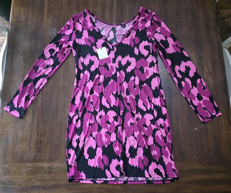 NWT Trina Turk OS Pink Black Camouflage Swim Cover Up Dress 133688
