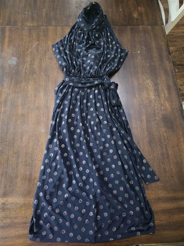 NWOT Tommy Hilfiger 10 Blue Gold Polka Dot High Neck Sleeveless Dress 133689