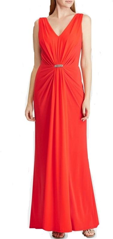 NWT Ralph Lauren 10 Vawlisa Orange Draped Evening Dress Gown 133719