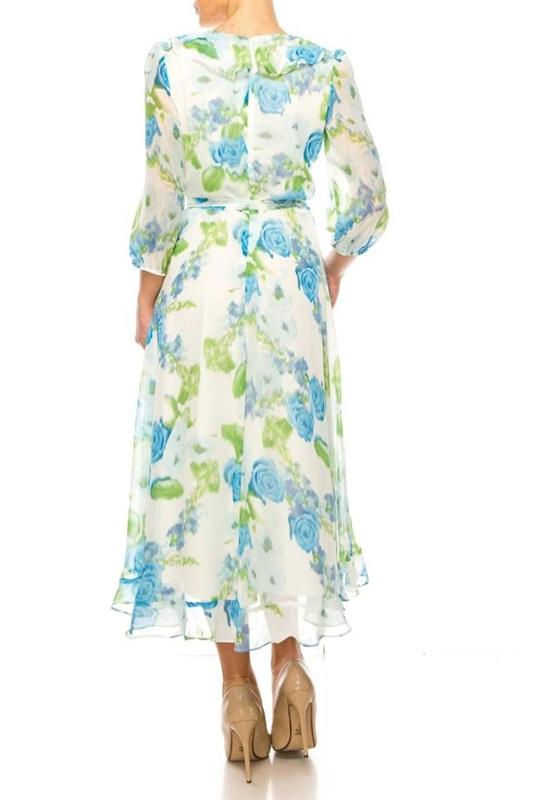 NWOTD Maison Tara 14 Floral Faux Wrap Midi Dress In Ivory Turquoise 133721