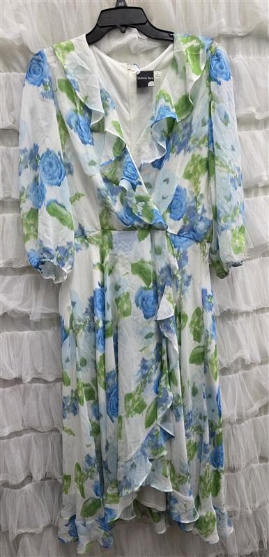 NWOTD Maison Tara 14 Floral Faux Wrap Midi Dress In Ivory Turquoise 133721