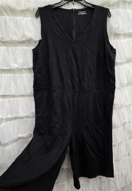 NWOT Eileen Fisher 1X V Neck Wide leg Jumpsuit Black Sleeveless 133724