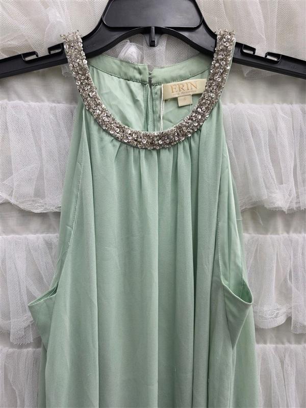 NWT Erin Fetherston 6 Hi Neck Beaded Maxi Sheath Evening Gown Green Dress 133728