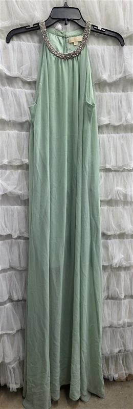 NWT Erin Fetherston 6 Hi Neck Beaded Maxi Sheath Evening Gown Green Dress 133728