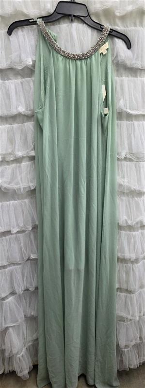 NWT Erin Fetherston 6 Hi Neck Beaded Maxi Sheath Evening Gown Green Dress 133728