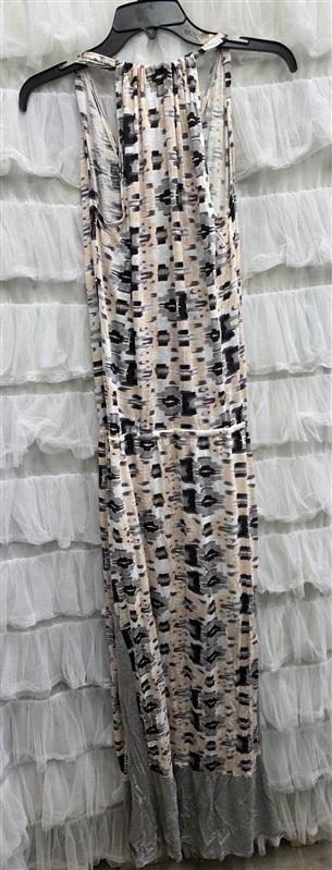 NWOT Michael Stars S Hi Neck Long Maxi Dress White Black Peach 133730